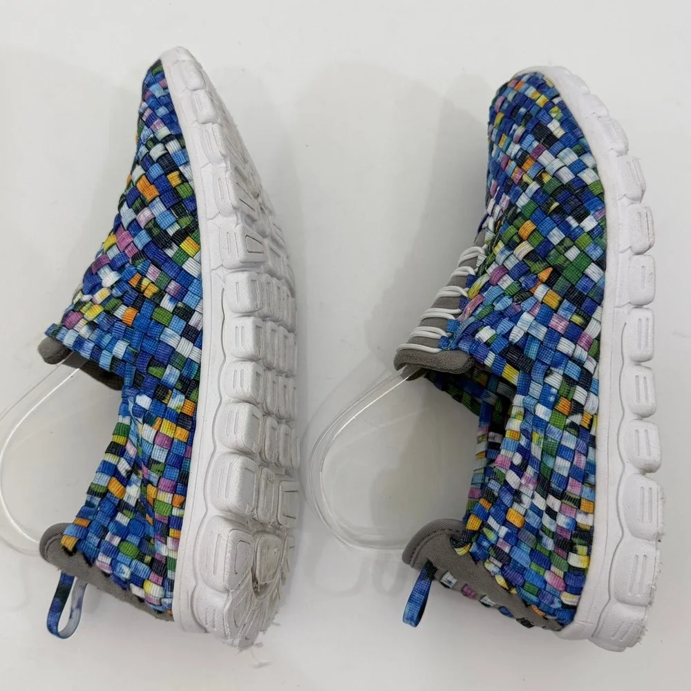 Bonavi Antistress Woven Elastic Shoes Womens 10 Blue Multi Comfort Quirky